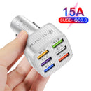 15A 6 Ports USB Car Charger QC3.0 Fast Charging Cell Phone Adapter (White) Newly