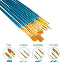 10Pcs Art Paint Brush Artist Brushes Set Fine Pointed Color H0D2
