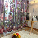 Window Curtain Flower Print Sheer Pattern Voile Valances Wine 100x200cm