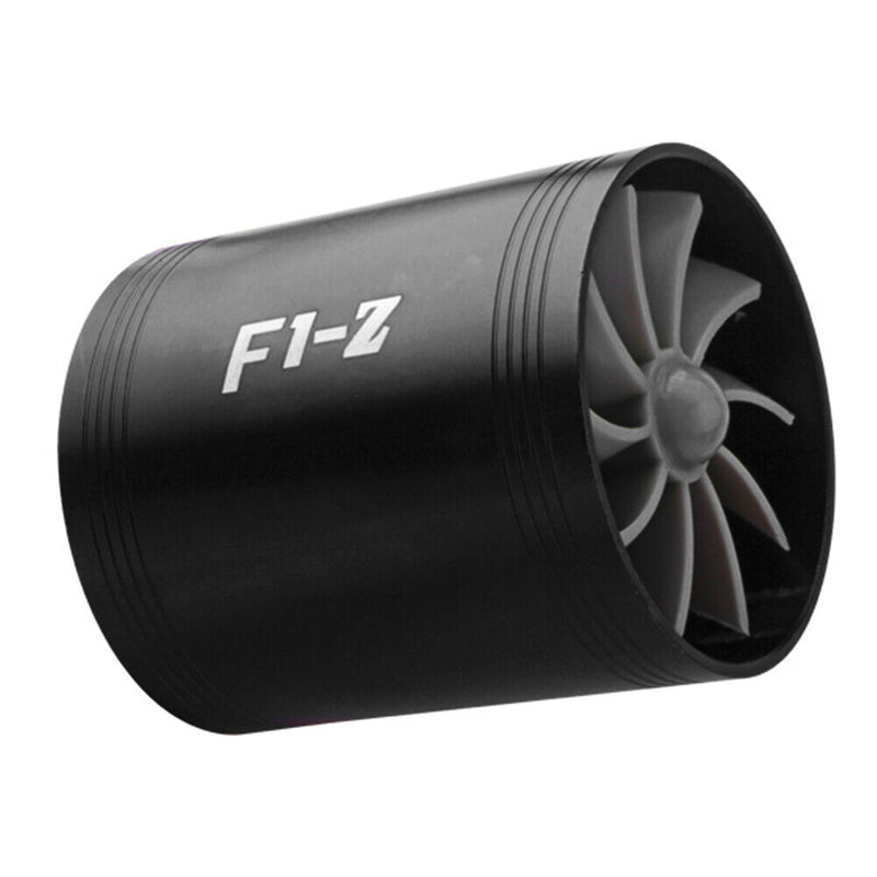 F1-Z Car Air Intake Double Turbine Refit Turbo Gas Fuel Saver Fan (Black) Newly