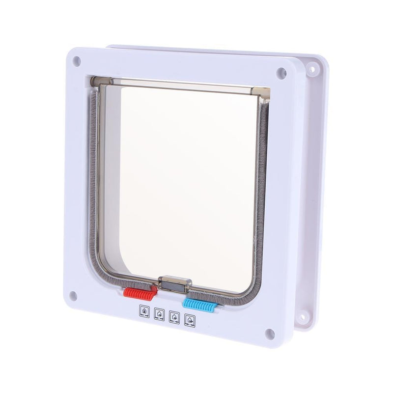 4 Way Lockable Dogs Cat Security Flap Door Kitten Puppy Pets Gate (White S)