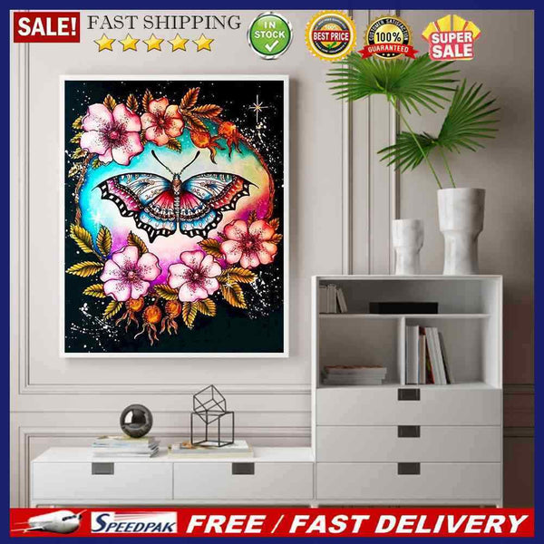 Flower Butterflies Oil Paint By Numbers Kit DIY Acrylic Painting on Canvas Set