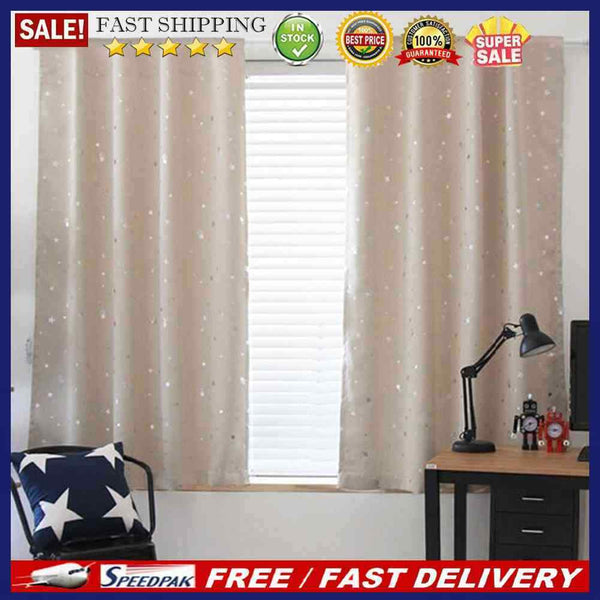 Stars Blackout Curtain Living Room Window Blind Shading Screen Drapes(Beige