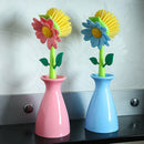 Long Handle Pot Brush Flower Dishwashing Cleaning Kitchen Brushing (Blue)