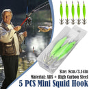 5pcs Luminous Octopus Squid Fishing Lure Jig Hook Night Light Up Bait Shrimp`