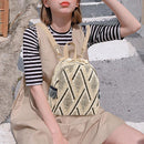 Straw Woven Small Travel Backpacks Casual Women Stripe Print Shoulder Schoolbags
