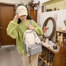 Casual Backpack Nylon Student School Bag Cartoon Pendant Plaid Backpack Shopping