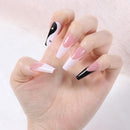 False Nail Tips Long Coffin White and Black Mixed Colors with Taichi Design