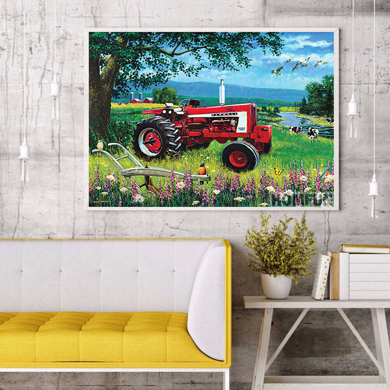 5D DIY Diamond Painting Field Car Full Round Home Decor Rhinestone Wall Drawing