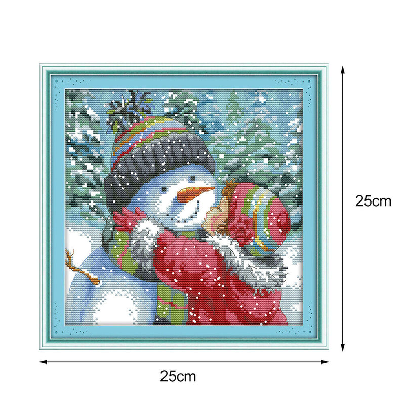 Art Canvas Kit Cross Stitch 14CT Stamped Home Needlework DIY Cartoon Snowman