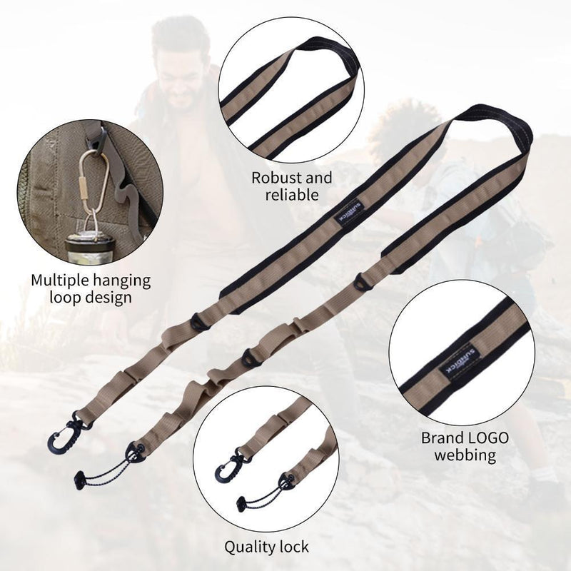 2pc Polyester Camping Straps Multiple Metal Hanging Loop Design Coffee