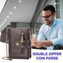 Men Retro Casual Multi-Slot Short Wallet Zipper Purse Card Holder with Chain