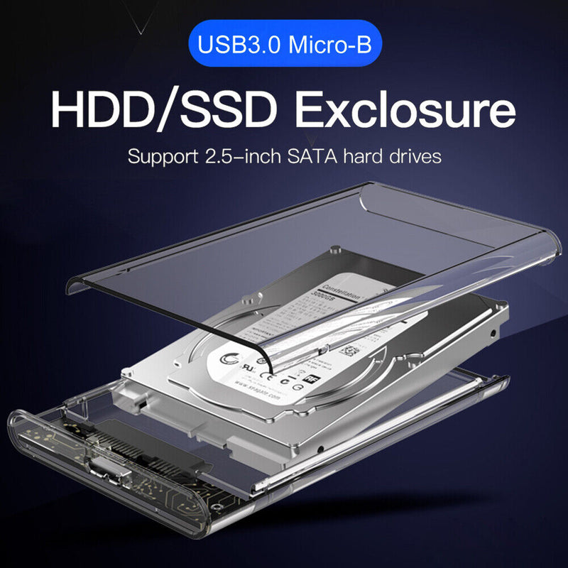 2.5 inch Transparent SSD HDD Case SATA to USB 3.0 Micro-B Adapter Enclosure