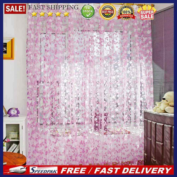 Chic Leaf Type Tulle Door Window Curtain Rural Leaf Design Curtain Pink