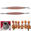 2pcs Wooden Handle Stainless Steel Pottery Shapers Carvers Clay Tools