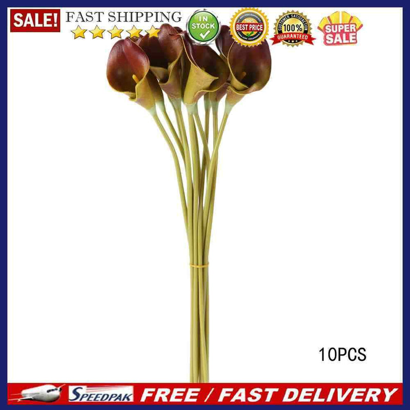 10pcs Calla Bridal Wedding Bouquet  Latex Real Feeling Flower Wine Red