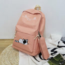 5pcs/set Cute Cat Canvas Bags Travel Backpack Shoulder Clutch Bag (Pink)