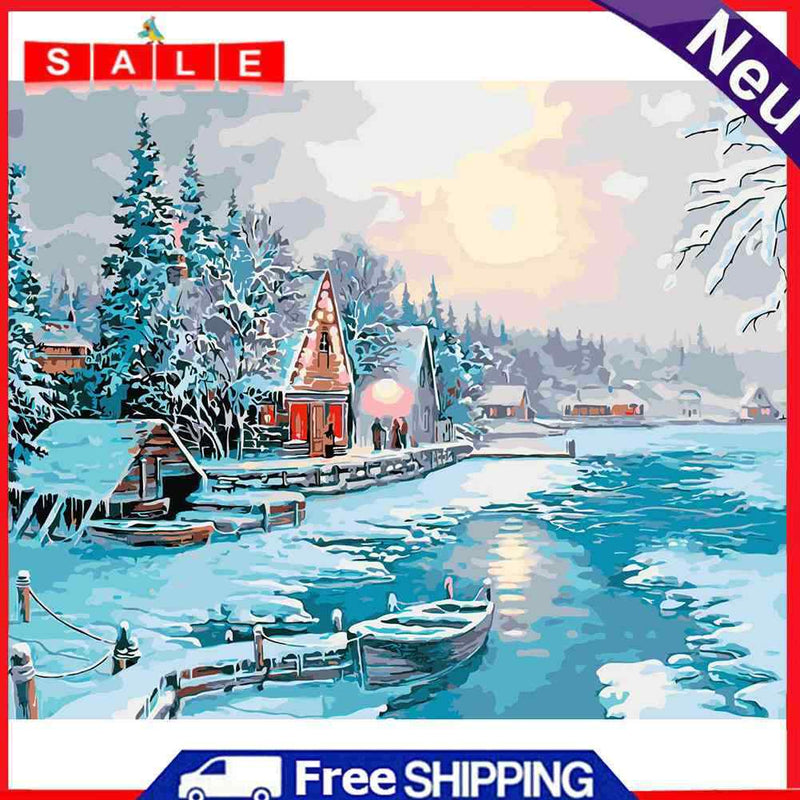 DIY Winter Scene Painting By Numbers Frameless Hand Painted Artwork Wall Decor