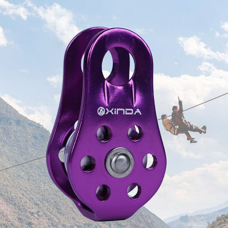 Rock Climbing Pulley Aluminum Bearing Lifting Fixed Rope Equipment (Purple)