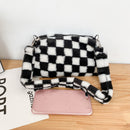 Fashion Plush Shoulder Bag Heart Print Underarm Bags Women Casual Purse Handbags