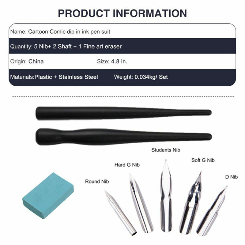 Stationery Nib Eraser Drawing Tip Calligraphy Manga Pen Set Painting Tools