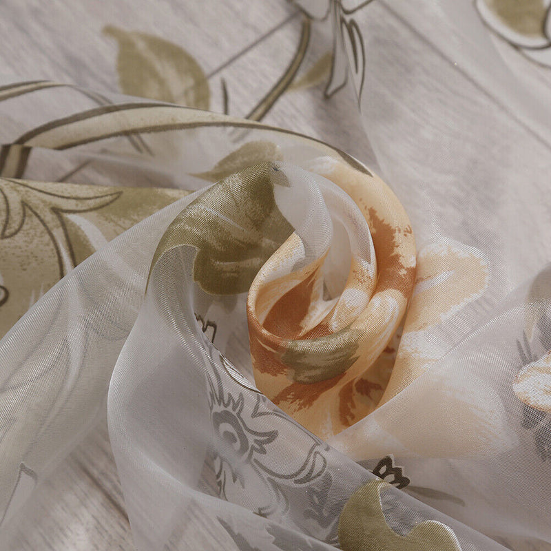 Peony Tulle Curtains for Living Room Floral Window Sheer Curtain (Yellow)