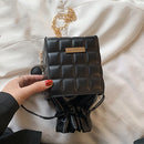 Fashion Women PU Checker Cube Shoulder Bag Solid Color Drawstring Crossbody Bags