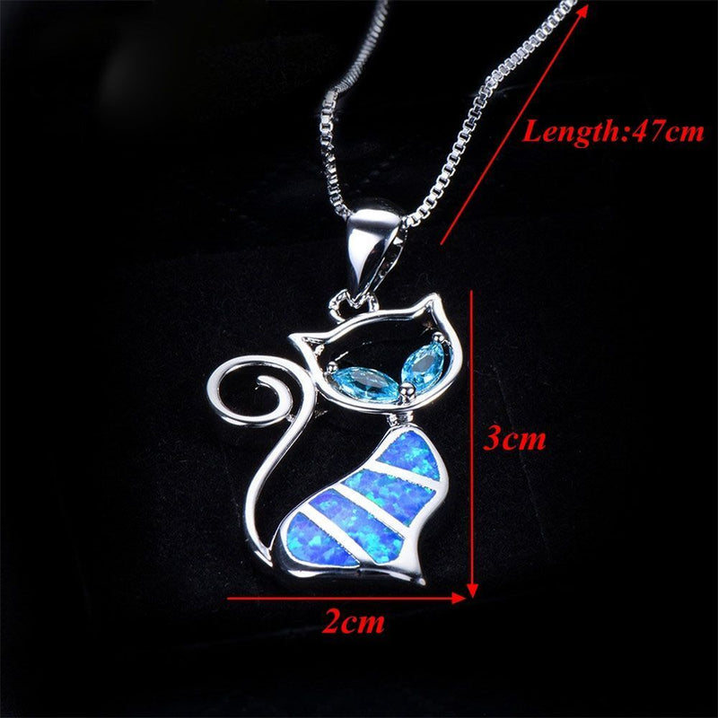 Exquisite Trendy Elegant Gift Fashion Chain Opal Necklace Cat Pendant Jewelry
