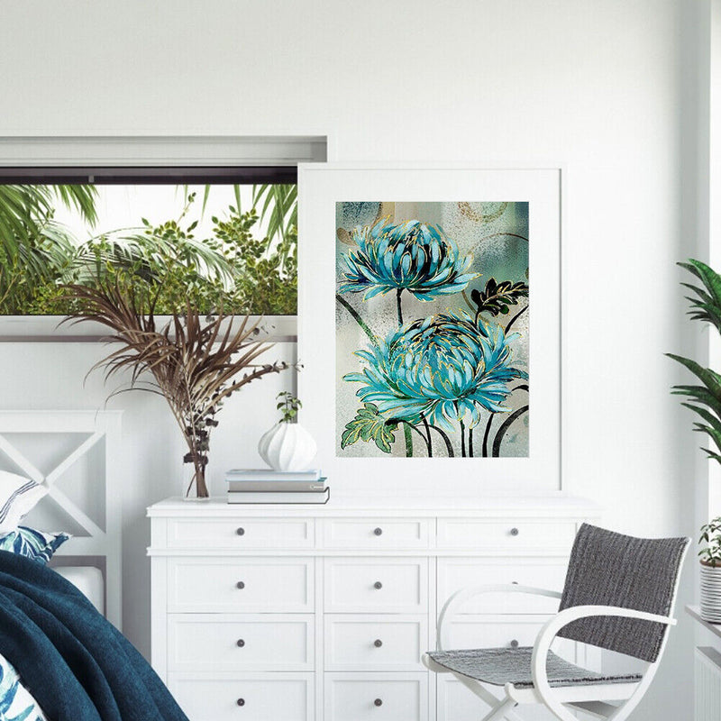 Blue Flowers Paint By Numbers Kit DIY Art Frameless Picture On Canvas (B)