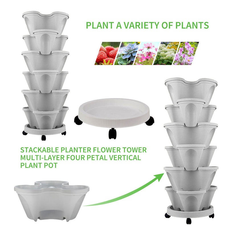 Stackable Planter Vertical Garden Tower for Strawberry (Moveable White) Newly
