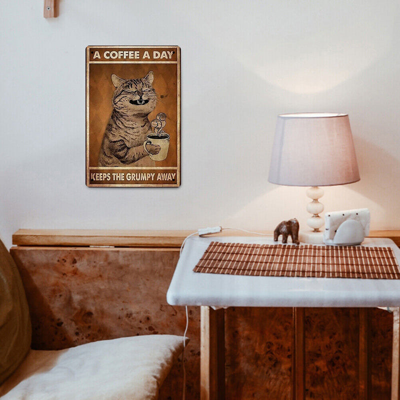 Coffee Cat Retro Metal Plate Tin Sign for Bar Pub Club Cafe Wall Art Decor