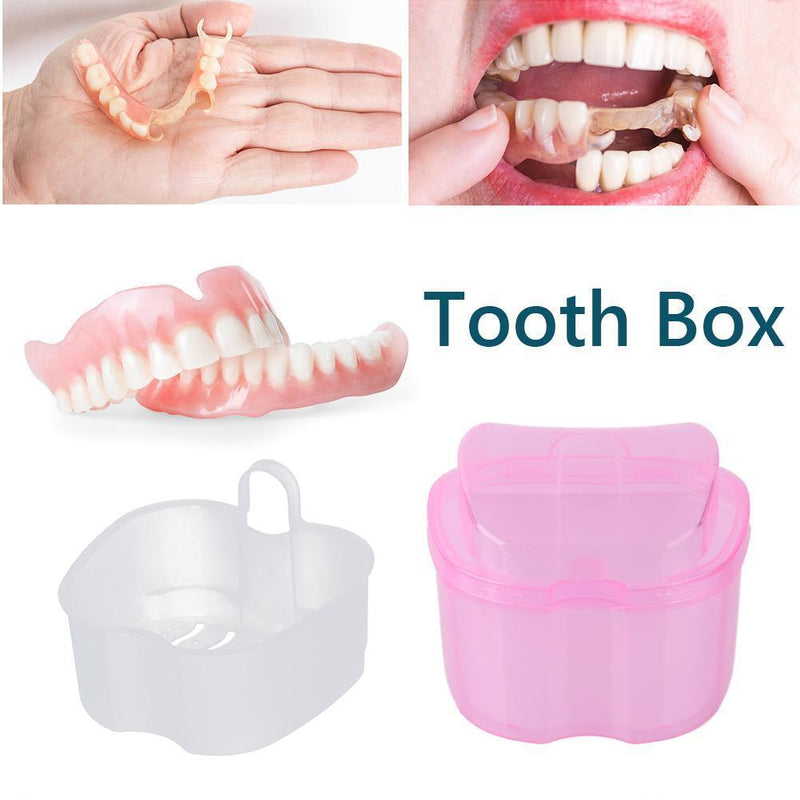 Denture Care Bath Box Clean False Teeth Nursing Hang Net Container (Pink)