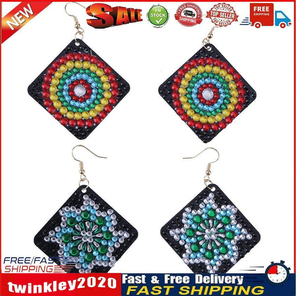 5D DIY Diamond Painting Earrings Double-sided Square Drop Earrings (RZ009) Newly