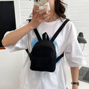 Women Mini Backpack Corduroy Girls Bookbags Retro Travel Rucksack (Black)