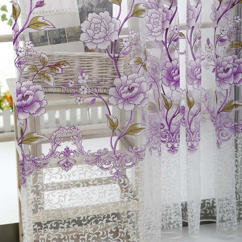 4pcs Peony Curtain Living Room Bedroom Home Door Window Curtain (Purple)