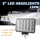 150W 15000LM 4x6 LED Headlight Hi/Low Sealed Beam Headlamp for Wrangler IP67
