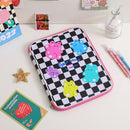 Girl Cartoon PU Checkerboard Pattern Tablet Case Zipper Clutch (Black) Newly