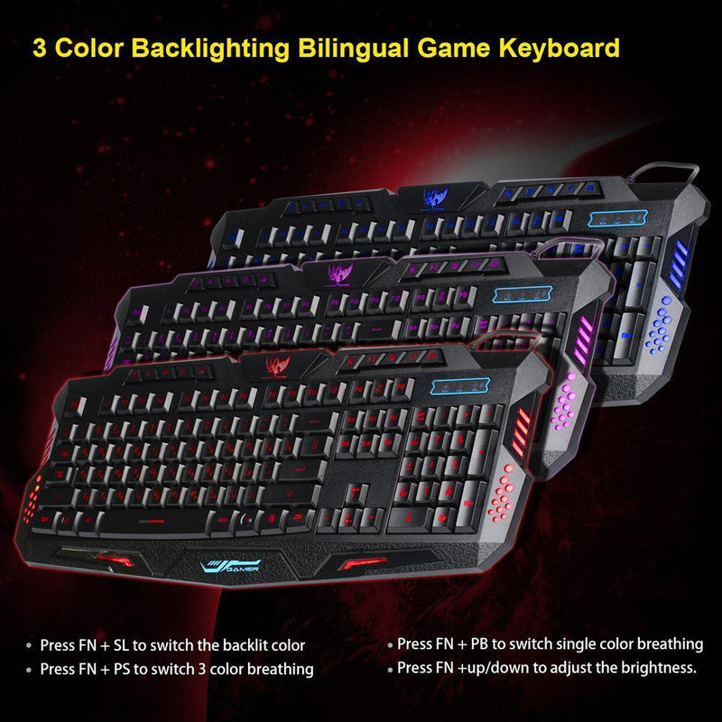 A877 3-Color Backlit Mechanical Feeling Wired Gaming Keyboard