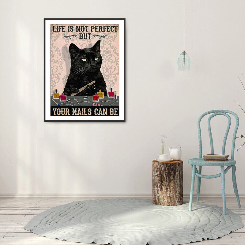 #A 5D DIY Diamond Painting Kits Full Round Drill Black Cat Poster Mosaic Picture