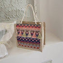 Women Linen Shoulder Bag Retro Ethnic Large Tassels Tote Handbag (Purple)