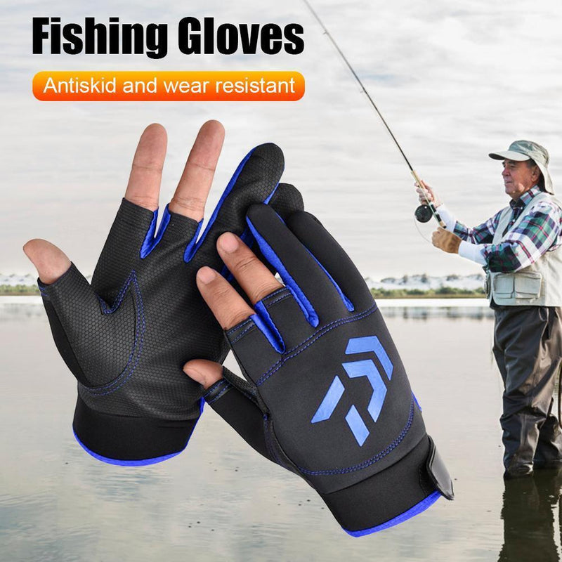 3-Finger Cut Unisex Arrow Fishing Gloves Non-Brief Angling Gloves (Blue)
