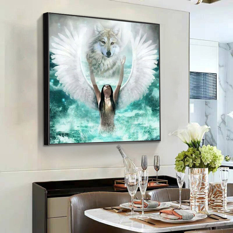 Diamond Painting Kits Full Round Angel and Wolf DIY Wall Arts Home Decor