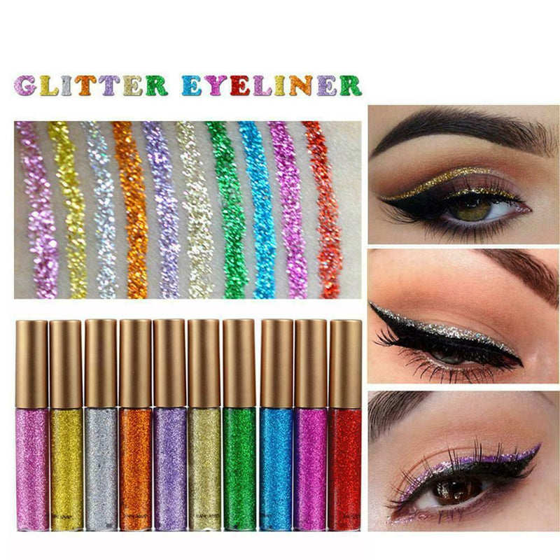 Hot 10Pcs/Set Glitter Eyeliner Waterproof Liquid Eye Makeup Hotsale Liner Z5Y2
