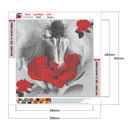 Red Rose Beauty Back 5D DIY Full Diamond Round Rhinestone for Room Decorati