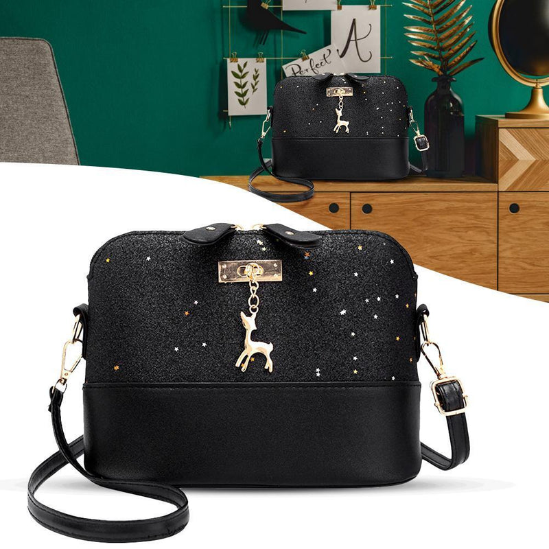 Shell Shoulder Handbag Women Shining Sequins PU Leather Messenger Bag/Black