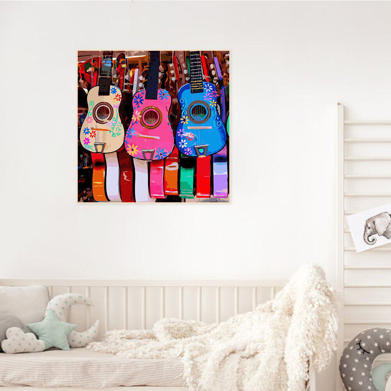40x40cm Frameless Oil Paint By Numbers Color Guitar Paint Canvas Picture Crafts