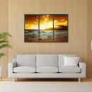Canvas Paint By Numbers Seaside Sunset 3 Panel Oil Hand Painted Home Drawing Kit