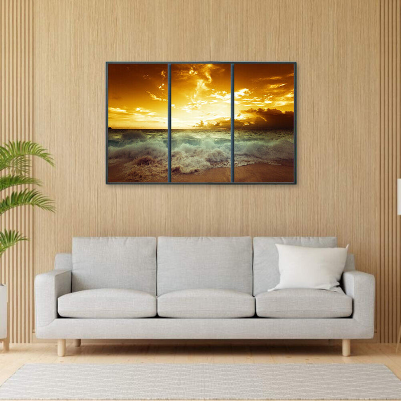 Canvas Paint By Numbers Seaside Sunset 3 Panel Oil Hand Painted Home Drawing Kit