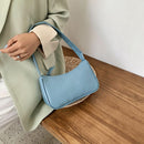 Soft PU Leather Women Underarm Bag Solid Color Casual Shoulder Bag (Blue)