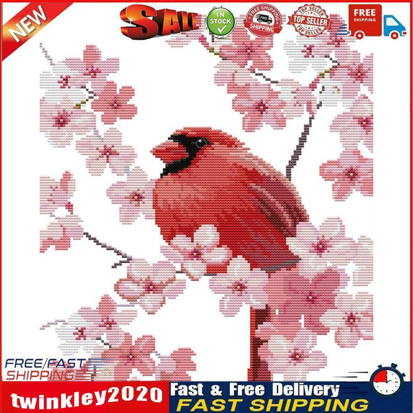 14CT Stamped Cross Stitch Kits DIY Pink Bird Printed Needlework (DA321) Newly